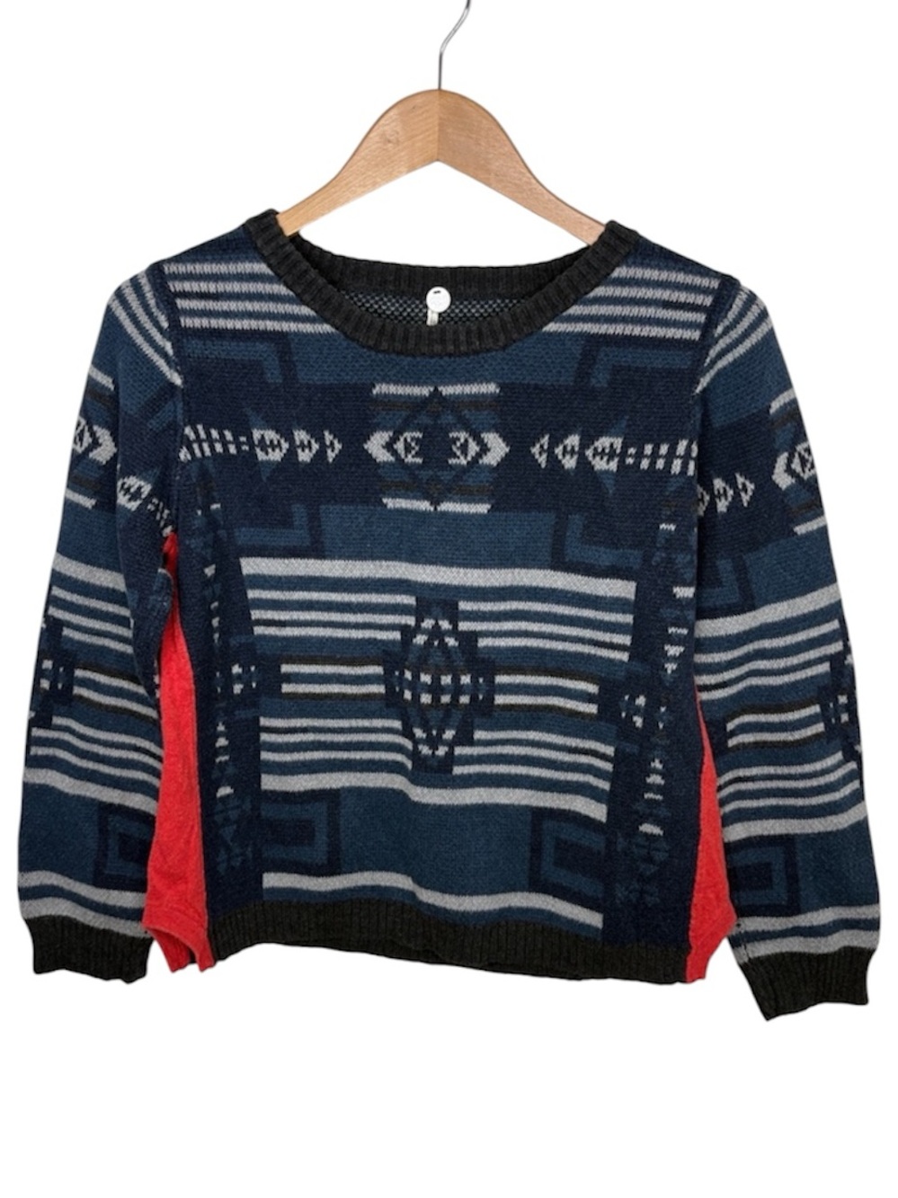 Margaret O'Leary Blue Black Red Cotton Crop Sweater Women Size M